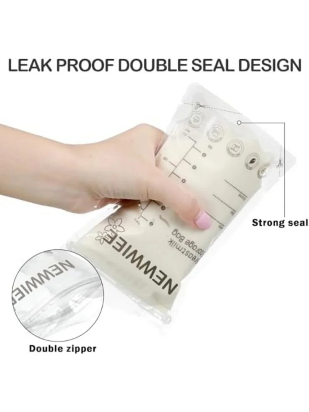 600 Count Breastmilk Storage Bags 7oz Self-Standing Freezer Safe, Gray